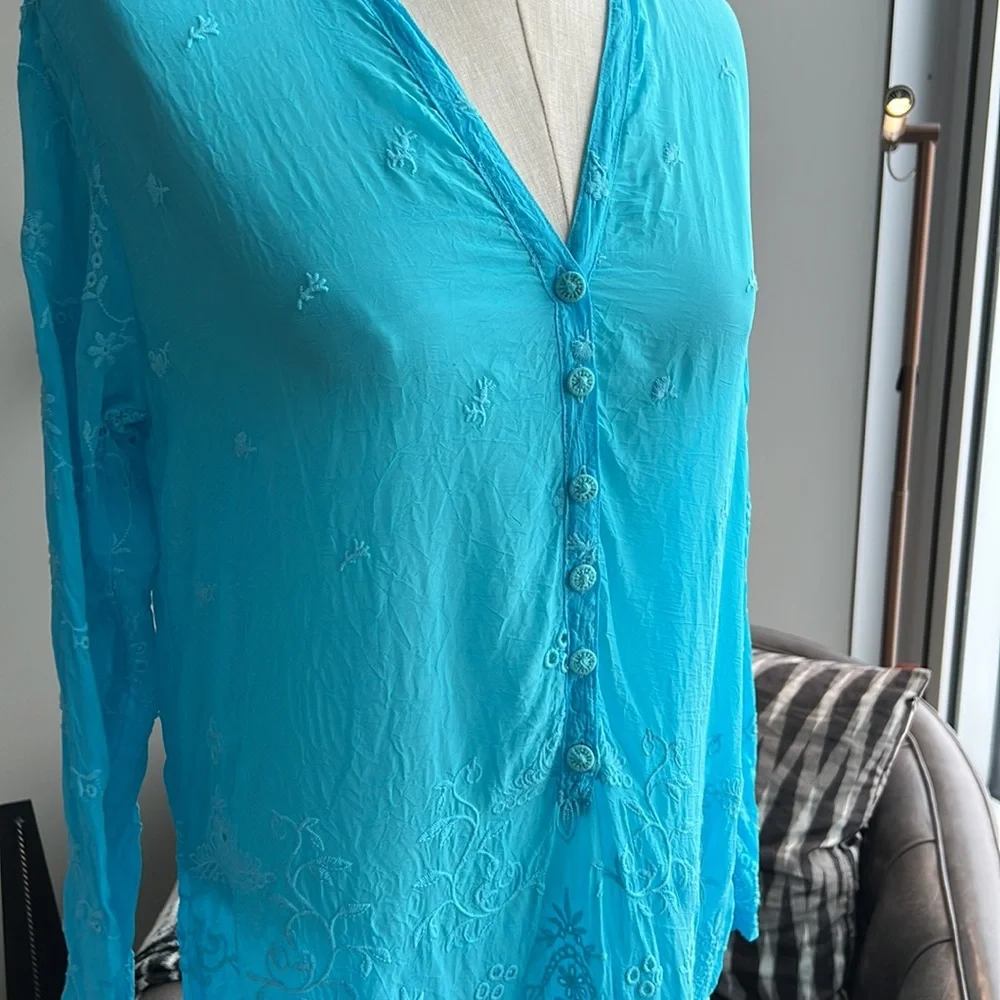 Johnny Was Zoya Harkyn Tunic in Clear Sky Blue Size XS - Picture 6 of 8